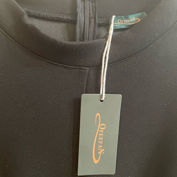 NWT Ofefan Black Long Sleeve Bodycon Dress | Bell Sleeves & Mock Neck - Picture 8 of 9